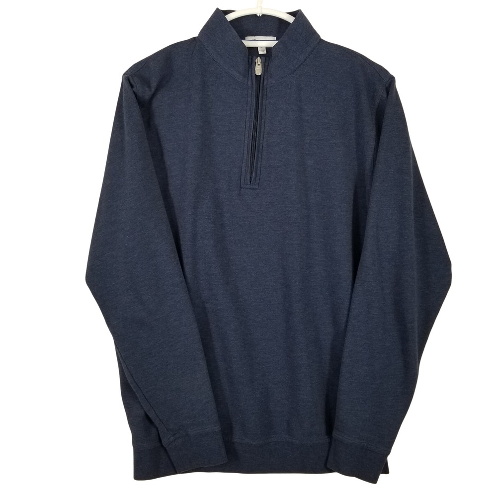 Peter Millar Mens Navy Blue Heather Cotton Modal Quarter Zip Pullover Sweater M